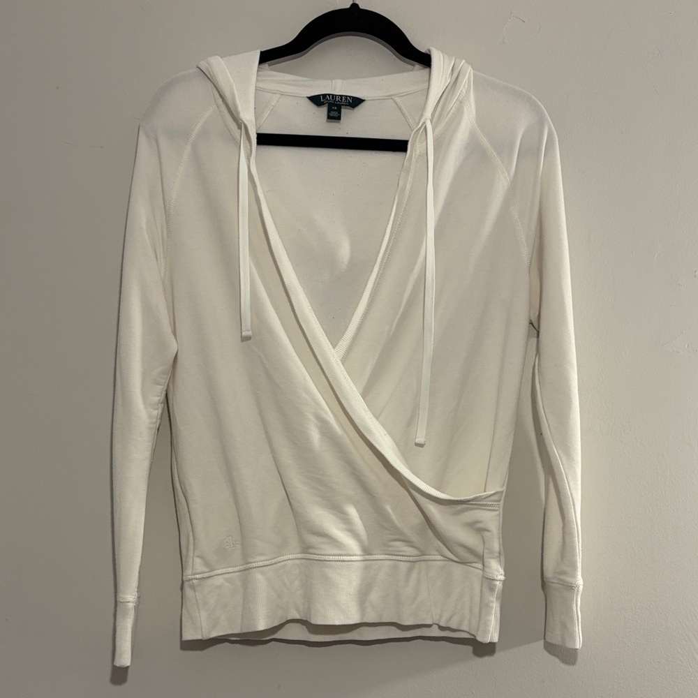 Ralph Lauren V Neck Wrap Front Thin Draping Hoodie Soft Lightweight Summer Beach
